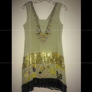Tracy Reese sequin/beaded shimmy silk shift dress